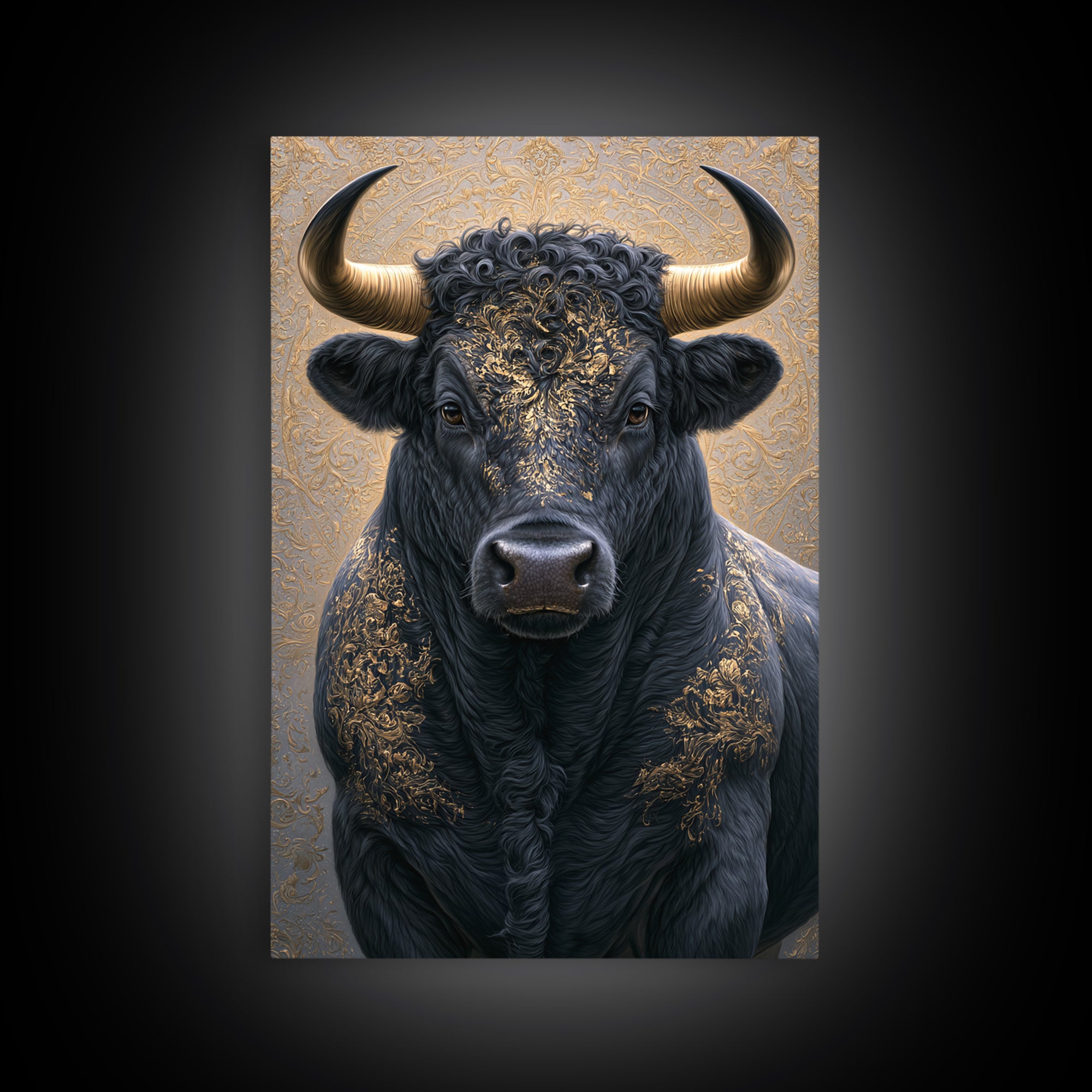Steakhouse Black and Gold Bull Portrait Canvas Print, Restaurant Art, Minimalist Decor, Restaurant Decor, Fine Art, Bistro, RES-2x3-15