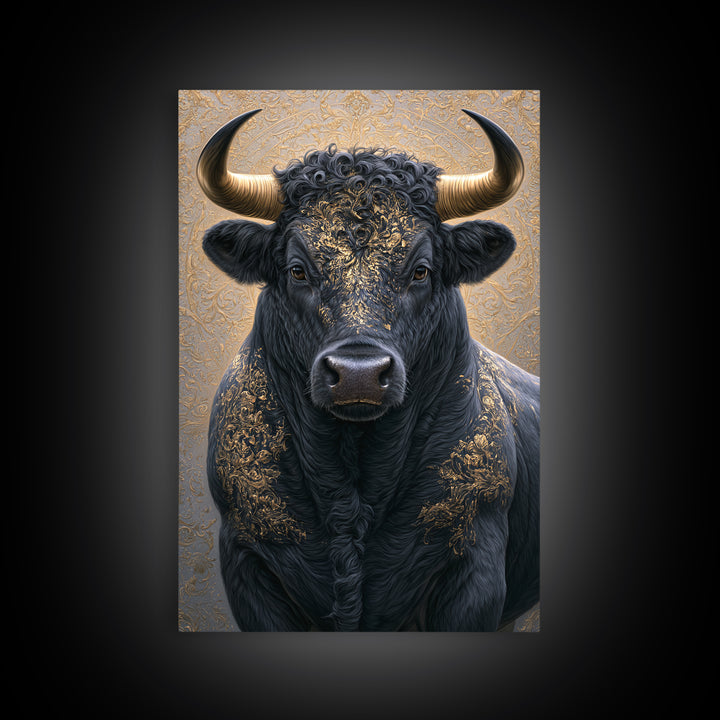 Steakhouse Black and Gold Bull Portrait Canvas Print, Restaurant Art, Minimalist Decor, Restaurant Decor, Fine Art, Bistro, RES-2x3-15