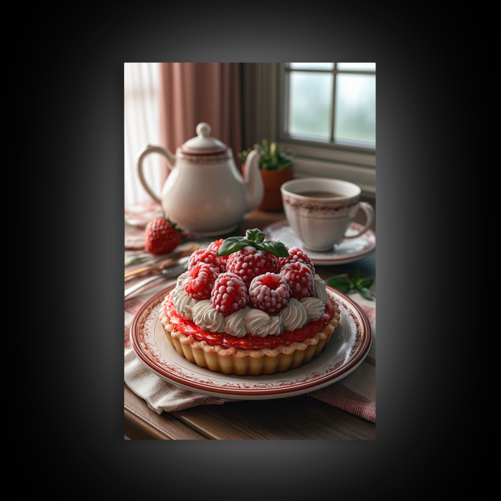 Dessert Tart with Berries and Cream Framed Canvas Print, Restaurant Art, Modern Decor, Restaurant Decor, Fine Art, Bistro, RES-2x3-24