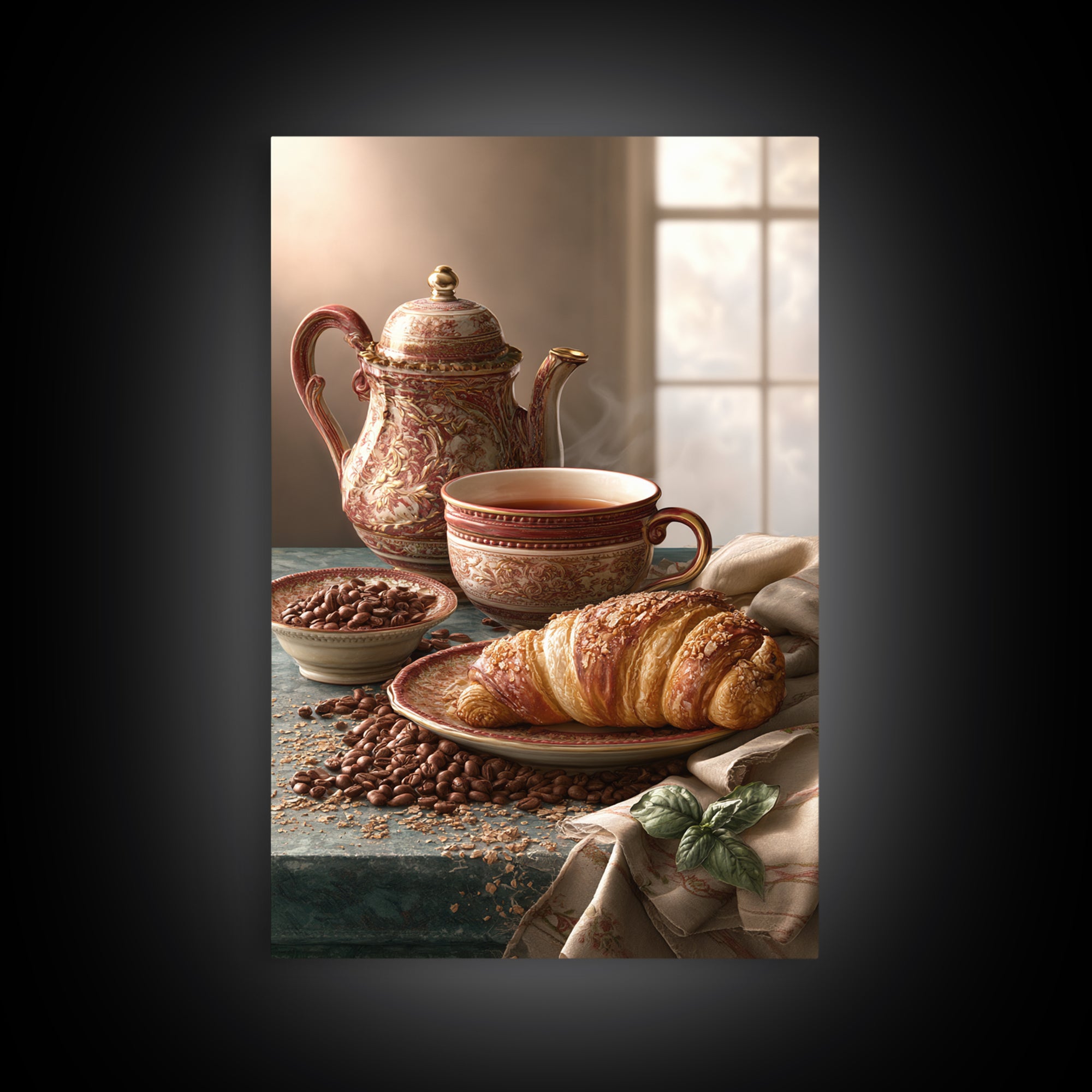 Coffee Beans and Pastry Arrangement Framed Canvas Print, Restaurant Art, Minimalist Decor, Restaurant Decor, Fine Art, Bistro, RES-2x3-30