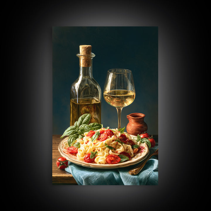 Fresh Pasta with Tomatoes and Basil Framed Canvas Print, Restaurant Art, Printable Wall Art, Restaurant Decor, Fine Art, Bistro, RES-2x3-34