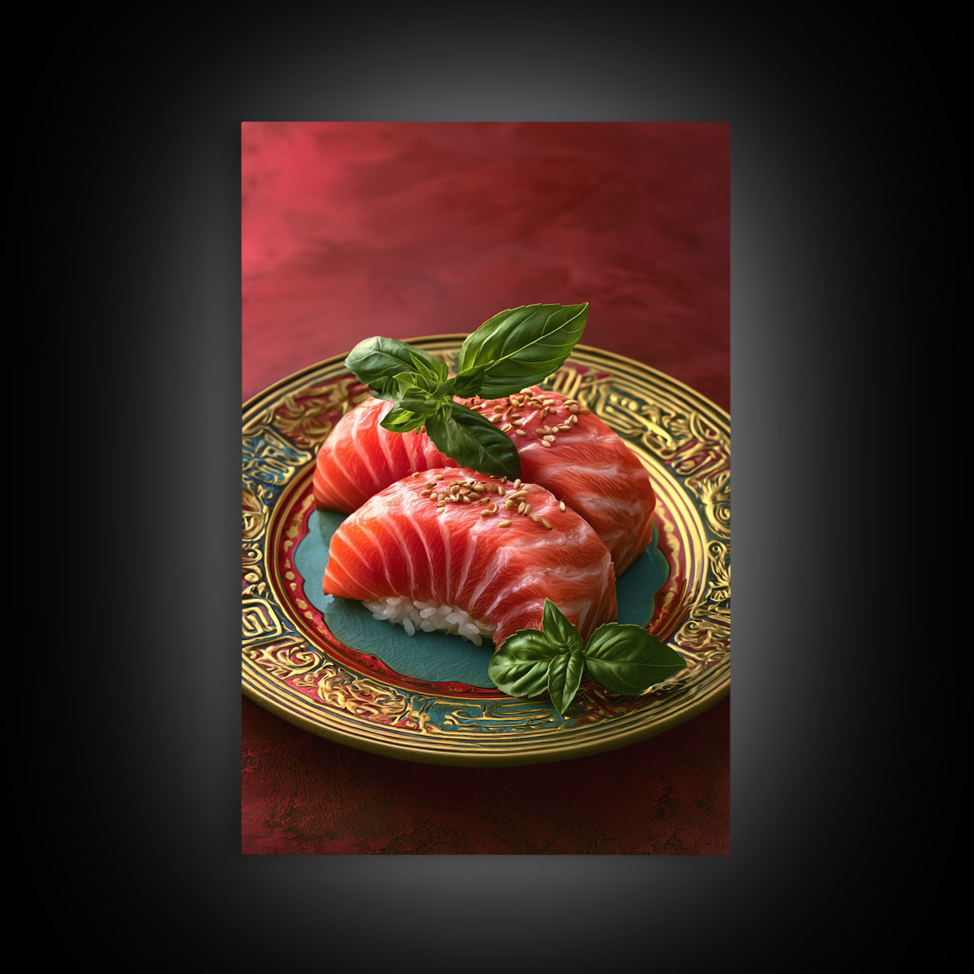 Sushi Fish and Ceramic Plate Composition Framed Canvas Print, Restaurant Art, Kitchen Decor, Restaurant Decor, Fine Art, Bistro, RES-2x3-37