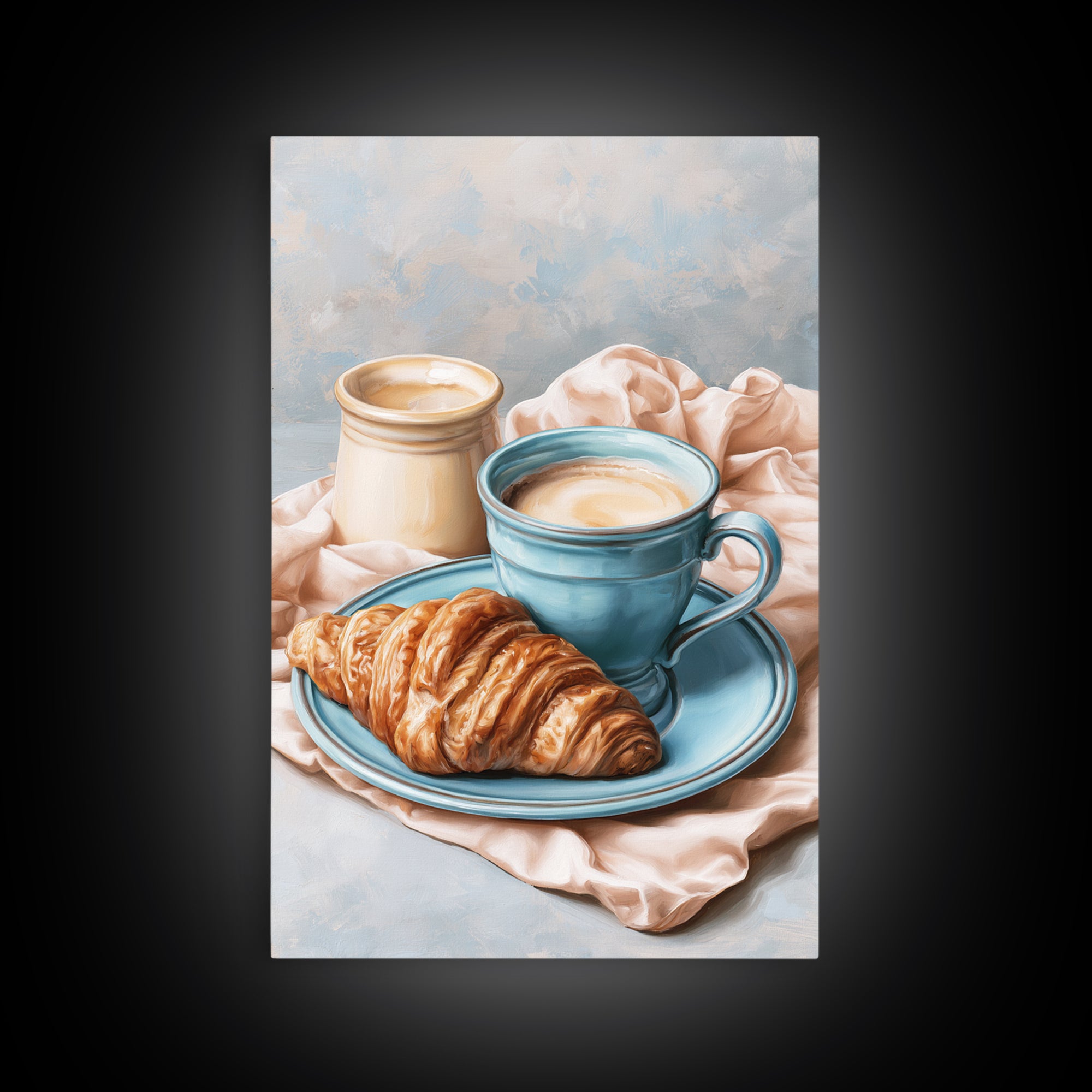 French Bistro Coffee and Croissant Still Life Framed Canvas Print, Restaurant Art, Canvas, Restaurant Decor, Fine Art, Bistro, RES-2x3-38