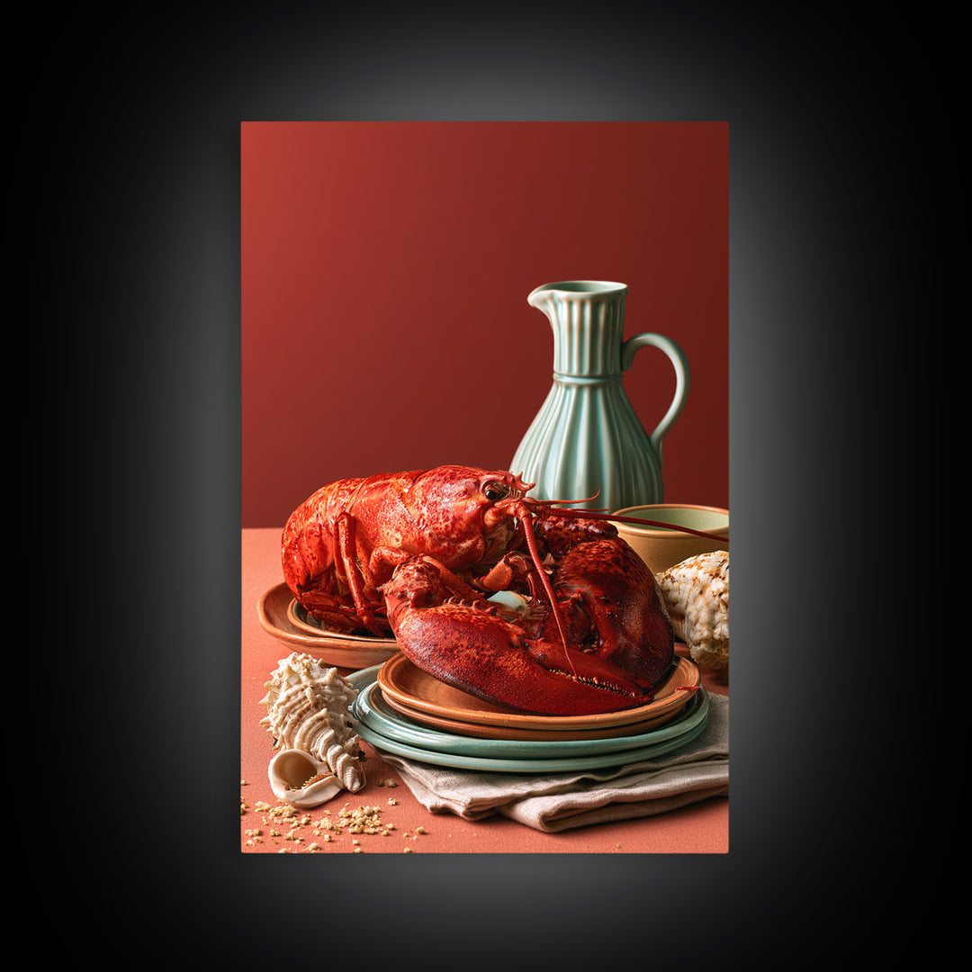 Seafood Lobster and Shell Arrangement Canvas Print, Restaurant Art, Contemporary Art, Restaurant Decor, Fine Art, Bistro, RES-2x3-40