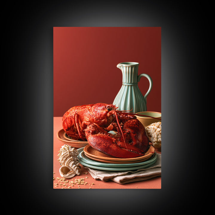Seafood Lobster and Shell Arrangement Canvas Print, Restaurant Art, Contemporary Art, Restaurant Decor, Fine Art, Bistro, RES-2x3-40