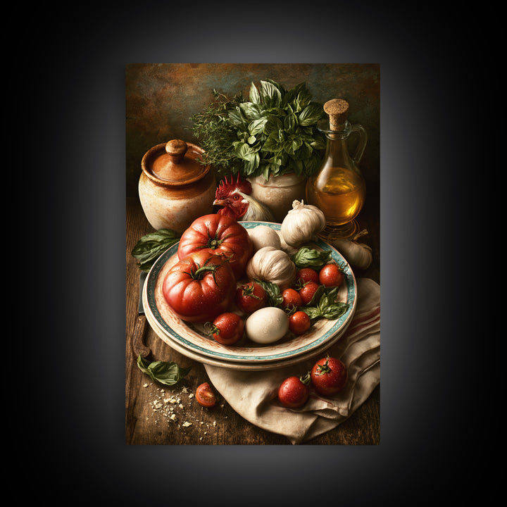 Rooster and Herbs for Farmhouse Restaurant Mood Framed Canvas Print, Restaurant Art, Poster, Restaurant Decor, Fine Art, Bistro, RES-2x3-52