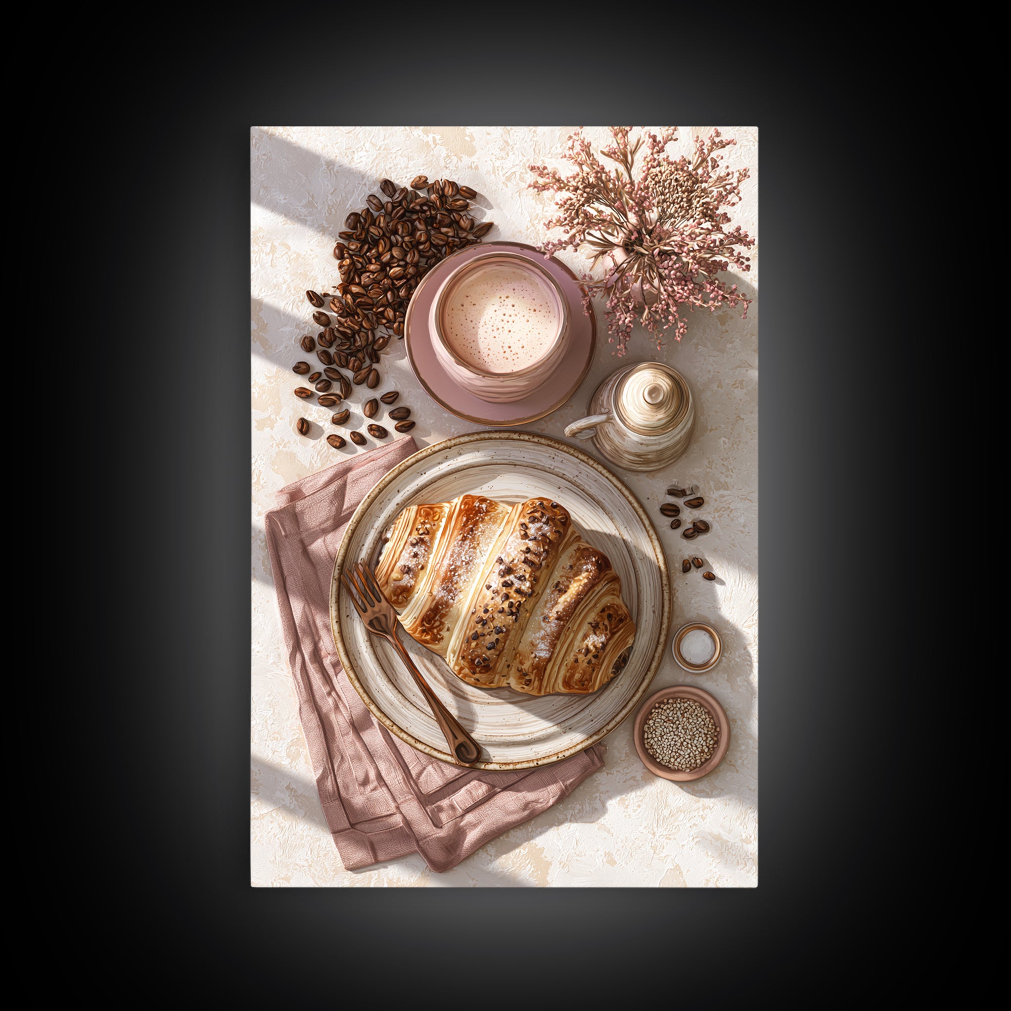 Coffee Beans and Pastry Arrangement Canvas Print, Restaurant Art, Art Print, Restaurant Decor, Fine Art, Bistro, Kitchen Art, RES-2x3-54
