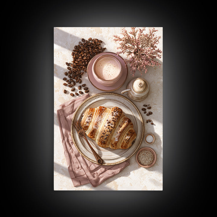 Coffee Beans and Pastry Arrangement Canvas Print, Restaurant Art, Art Print, Restaurant Decor, Fine Art, Bistro, Kitchen Art, RES-2x3-54