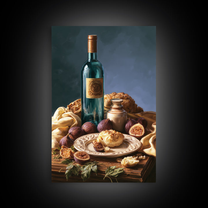 Wine Bottle and Figs Canvas Print, Restaurant Art, Watercolor Painting, Restaurant Decor, Oil Painting, Bistro, Fine Art Print, RES-2x3-57