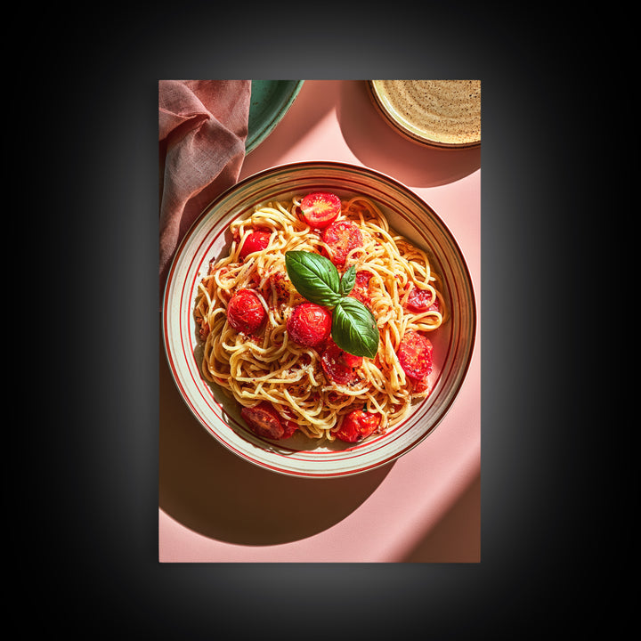 Fresh Pasta with Tomatoes and Basil Canvas Print, Restaurant Art, Kitchen Decor, Restaurant Decor, Bistro, Bedroom Wall Art, RES-2x3-58