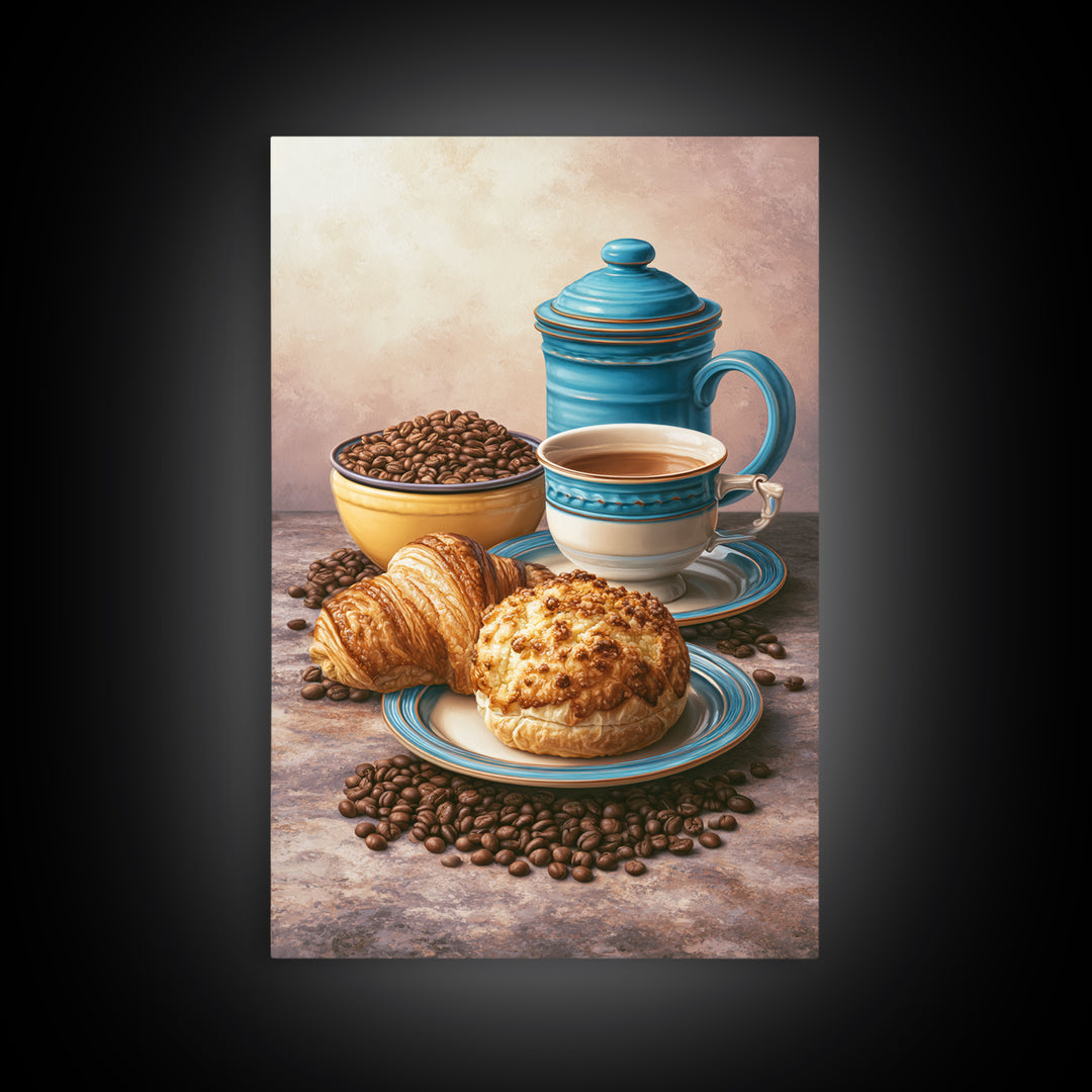 Coffee Beans and Pastry Arrangement Framed Canvas Print, Restaurant Art, Minimalist Decor, Restaurant Decor, Fine Art, Bistro, RES-2x3-6