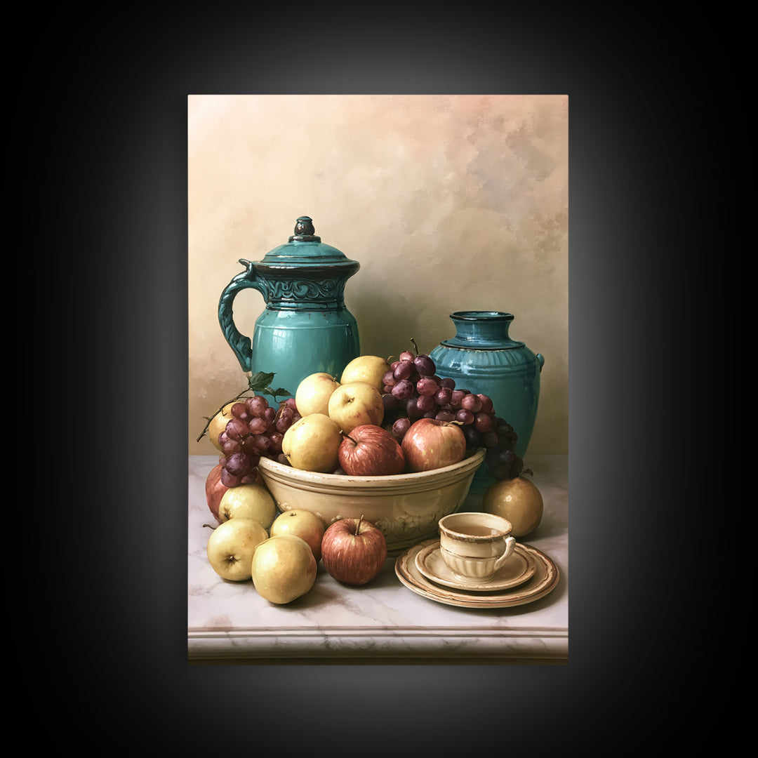 Classic Fruit Bowl Framed Canvas Print, Restaurant Art, Canvas Wall Art, Restaurant Decor, Fine Art, Bistro, Bedroom Wall Art, RES-2x3-60
