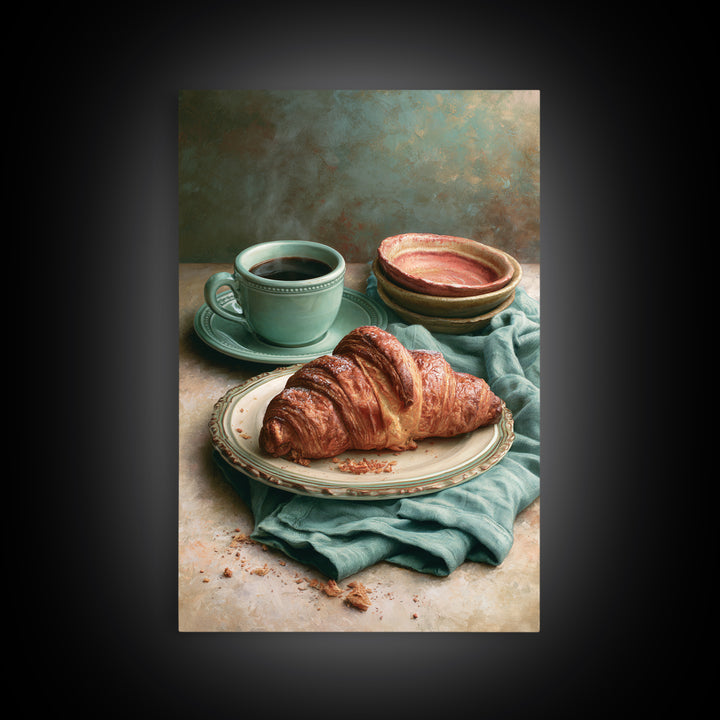 French Bistro Coffee and Croissant Still Life Canvas Print, Restaurant Art, Kitchen Wall Art, Restaurant Decor, Abstract Art, RES-2x3-62