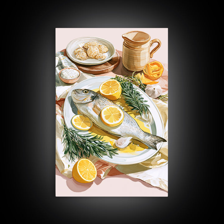 Fresh Fish with Lemon and Herbs Canvas Print, Restaurant Art, Fine Art Print, Restaurant Decor, Fine Art, Bistro, Wall Decor, RES-2x3-7