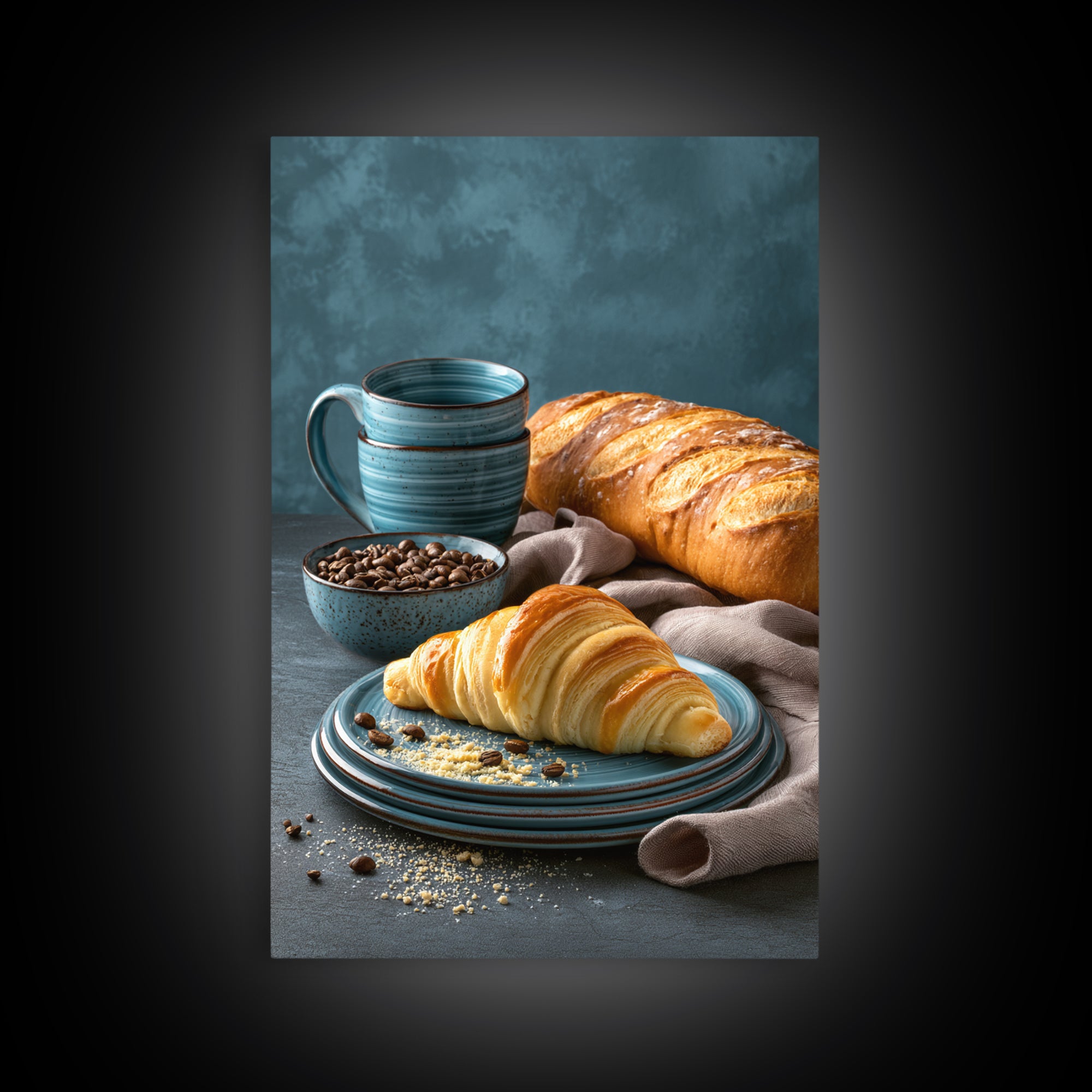 Coffee Beans and Pastry Arrangement Framed Canvas Print, Restaurant Art, Canvas Wall Art, Restaurant Decor, Fine Art, Bistro, RES-2x3-78