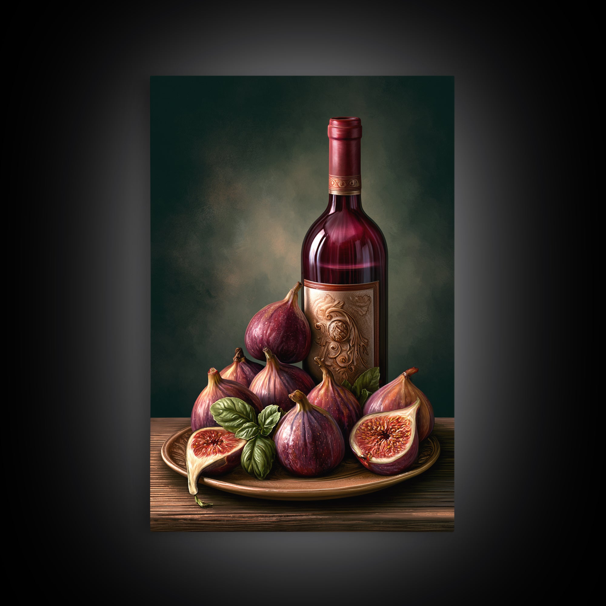 Wine Bottle and Figs Canvas Print, Restaurant Art, Watercolor Painting, Restaurant Decor, Oil Painting, Bistro, Fine Art Print, RES-2x3-81