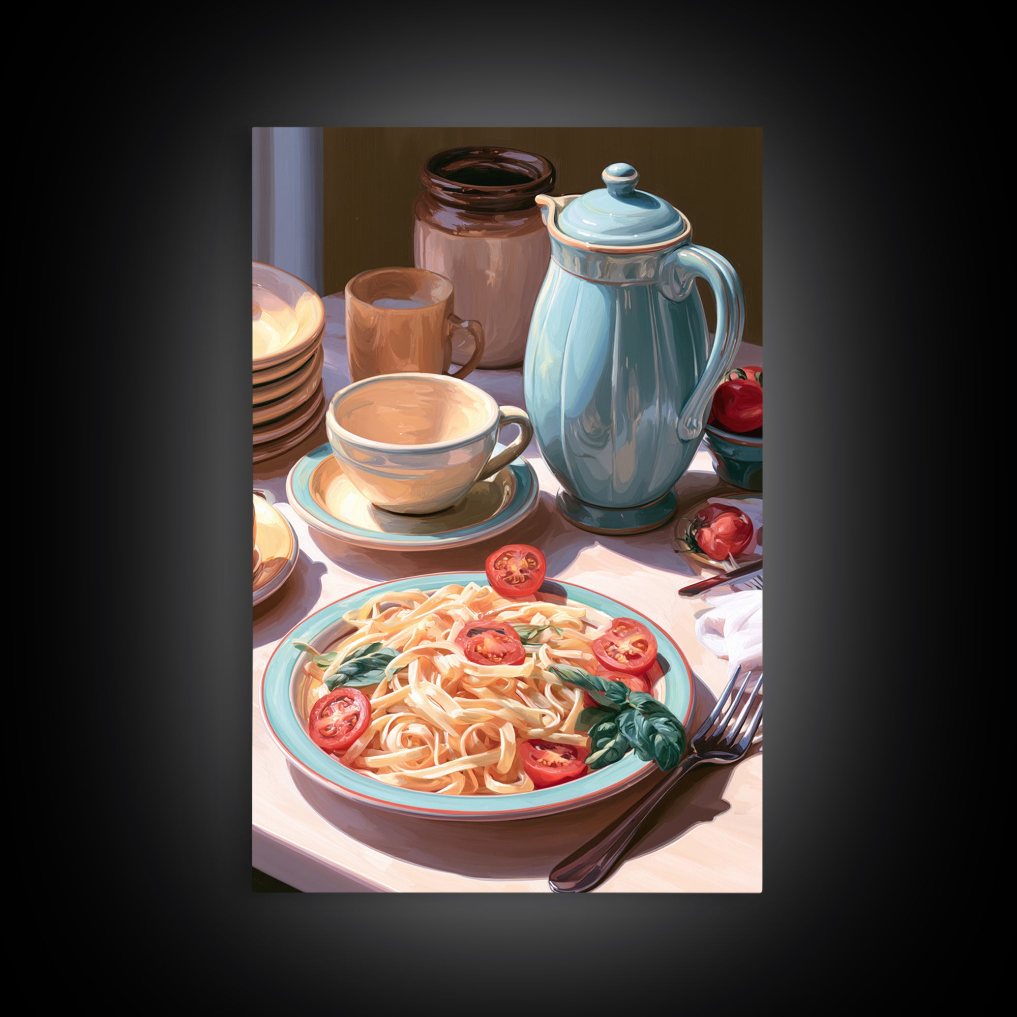 Fresh Pasta with Tomatoes and Basil Canvas Print, Restaurant Art, Kitchen Decor, Restaurant Decor, Bistro, Bedroom Wall Art, RES-2x3-82