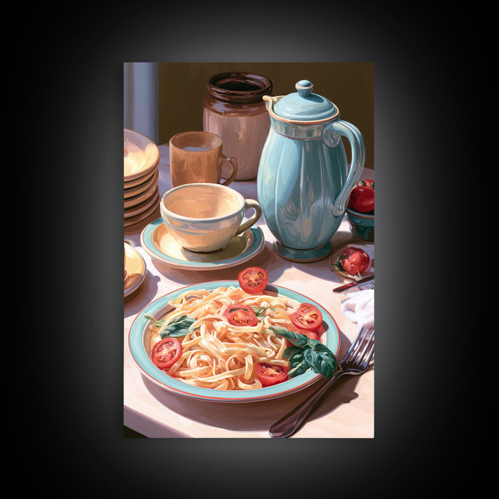 Fresh Pasta with Tomatoes and Basil Canvas Print, Restaurant Art, Kitchen Decor, Restaurant Decor, Bistro, Bedroom Wall Art, RES-2x3-82