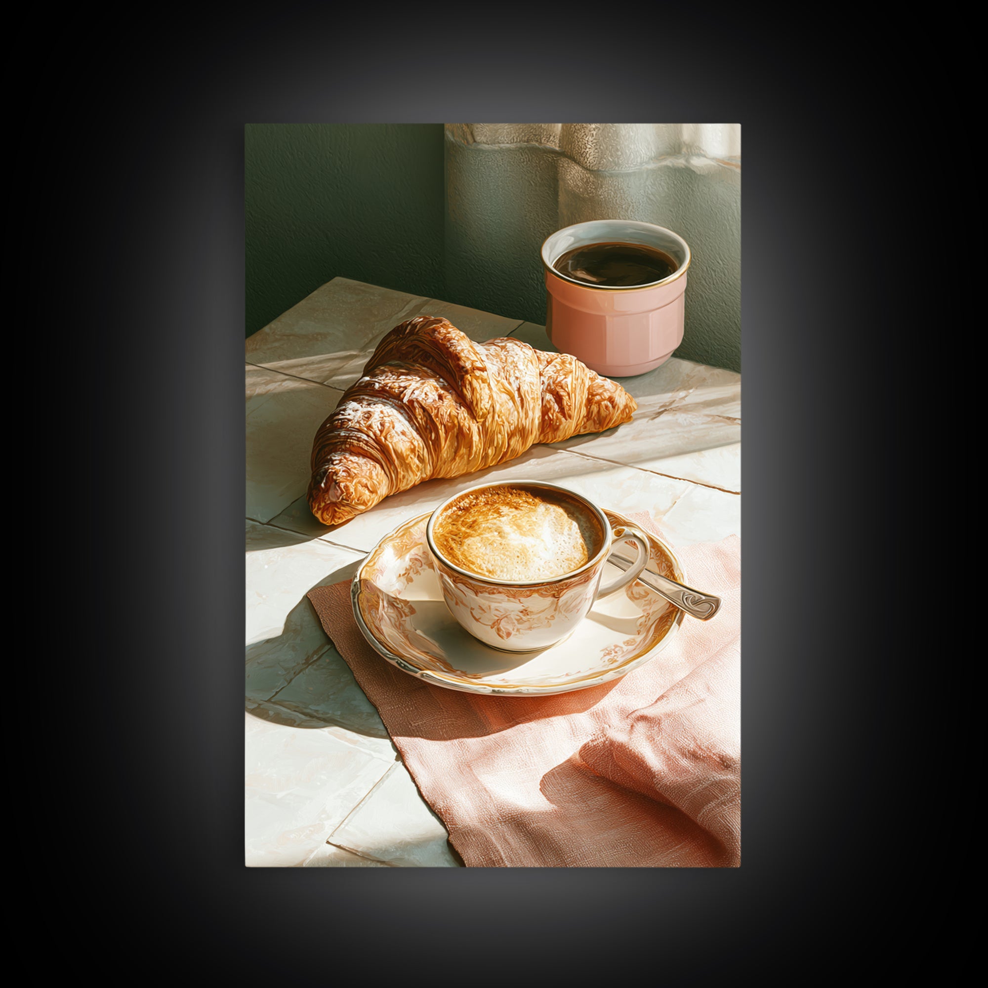 French Bistro Coffee and Croissant Still Life Canvas Print, Restaurant Art, Kitchen Wall Art, Restaurant Decor, Abstract Art, RES-2x3-86