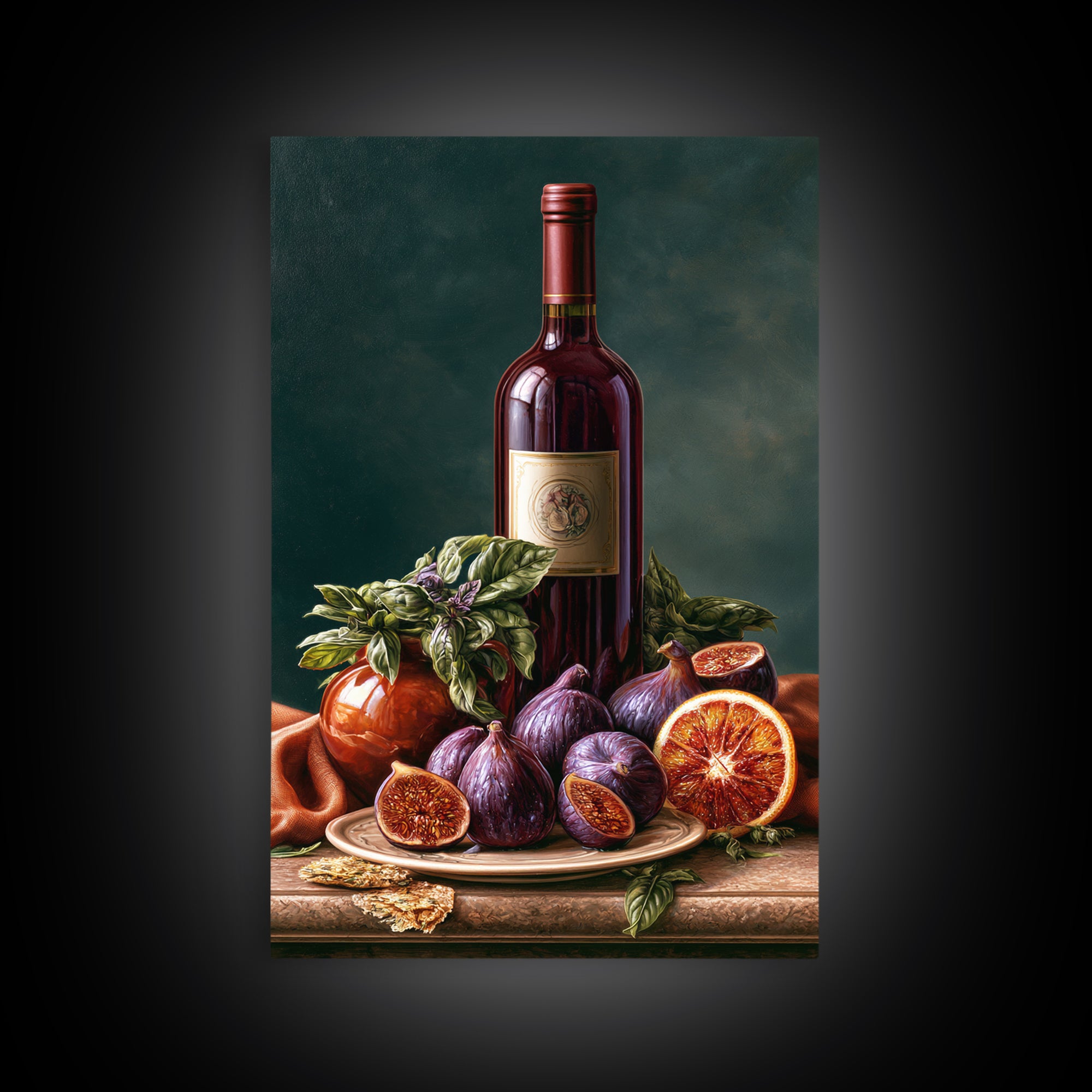 Wine Bottle and Figs Canvas Print, Restaurant Art, Canvas Wall Art, Restaurant Decor, Fine Art, Bistro, Bedroom Wall Art, RES-2x3-9