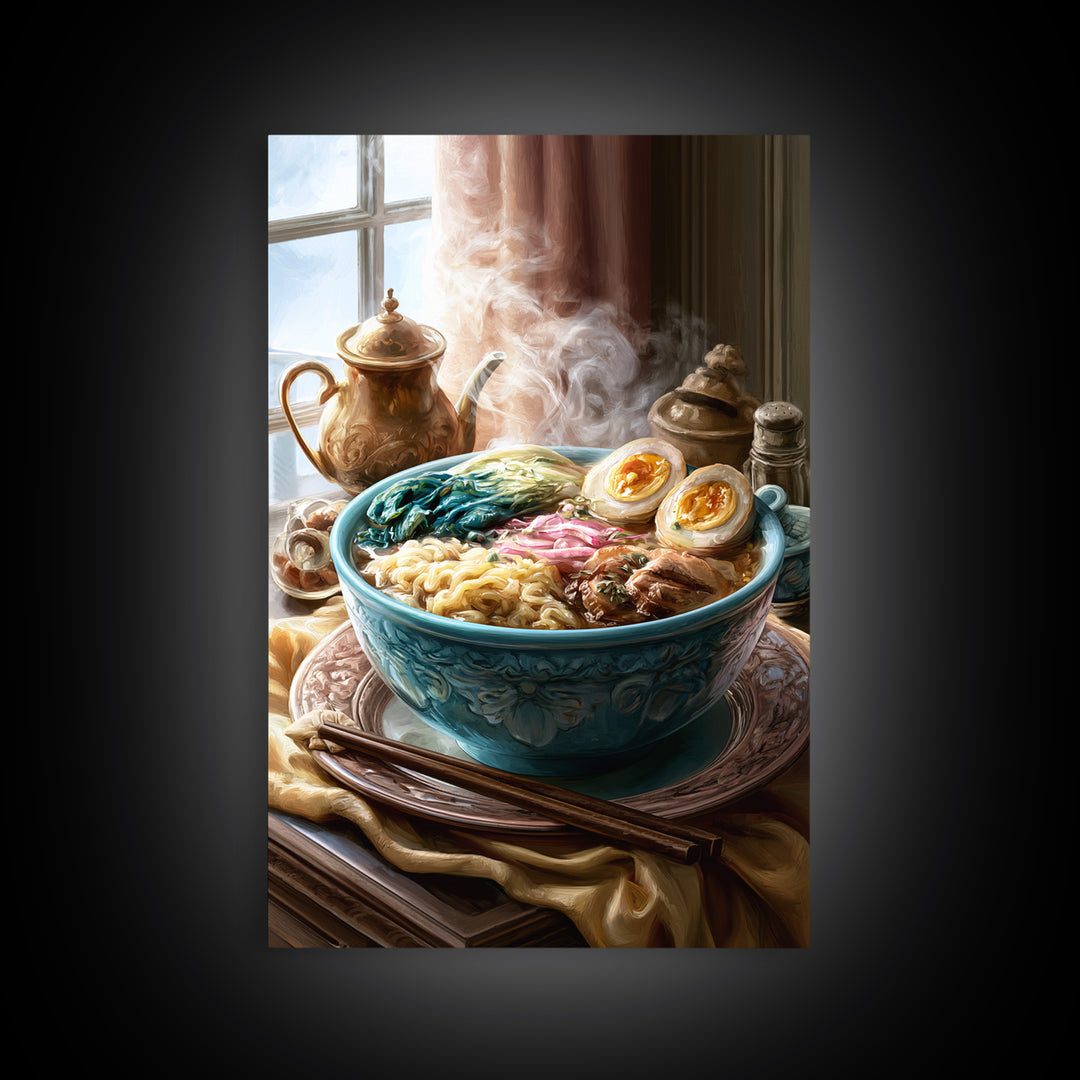 Ramen Bowl Rendered Framed Canvas Print, Restaurant Art, Printable Art, Restaurant Decor, Fine Art, Bistro, Watercolor Art, RES-2x3-94