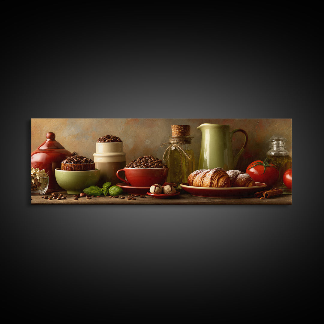 Coffee Beans and Pastry Arrangement Canvas Print, Restaurant Art, Modern Decor, Restaurant Decor, Fine Art, Bistro, Poster, RES-3x1-14