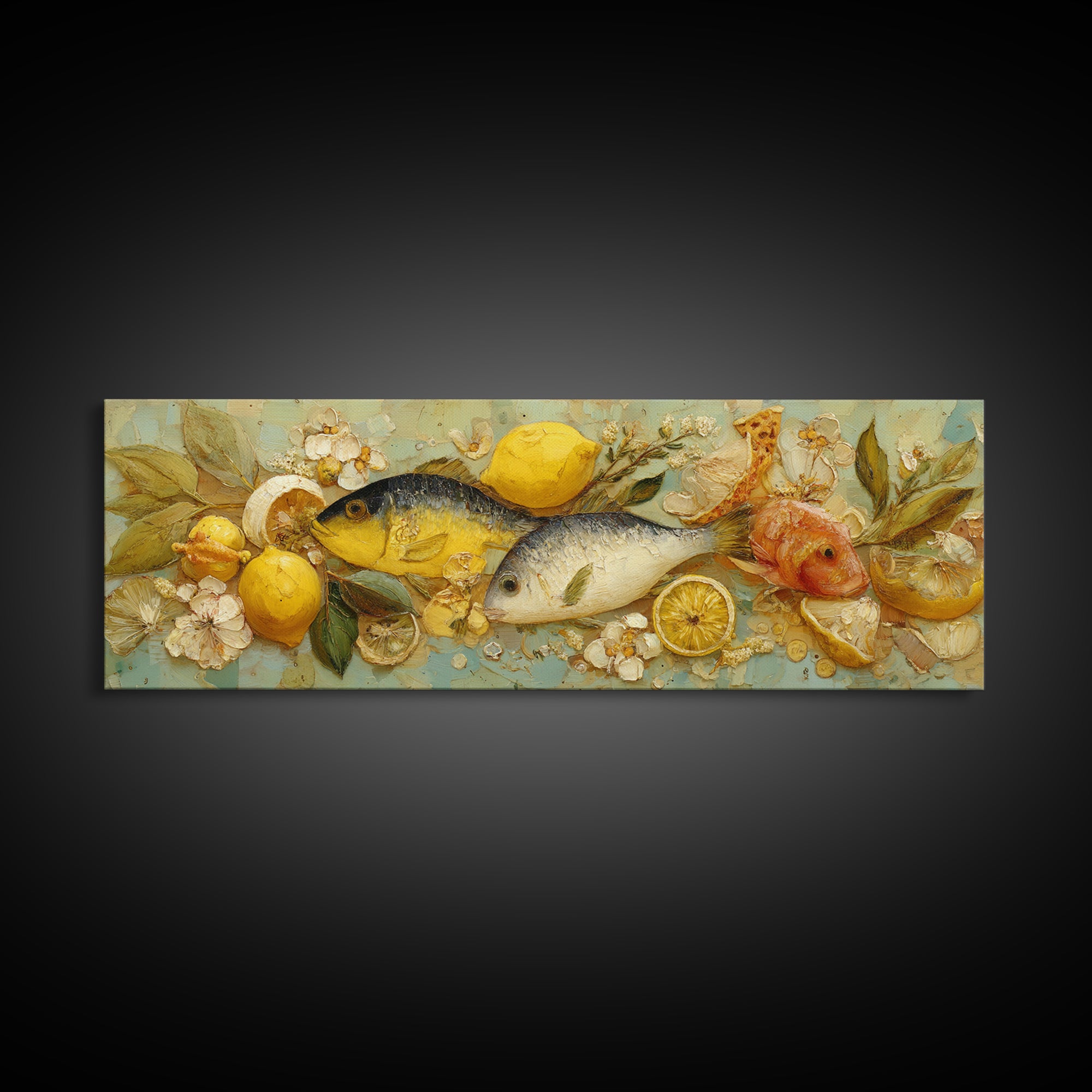 Fresh Fish with Lemon and Herbs Framed Canvas Print, Restaurant Art, Gallery Decor, Restaurant Decor, Fine Art, Bistro, RES-3x1-15