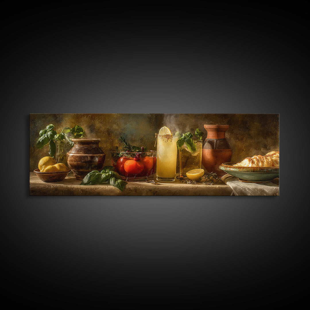 Cocktail and Citrus Bar Composition Framed Canvas Print, Restaurant Art, Textured Painting, Restaurant Decor, Fine Art, Bistro, RES-3x1-27