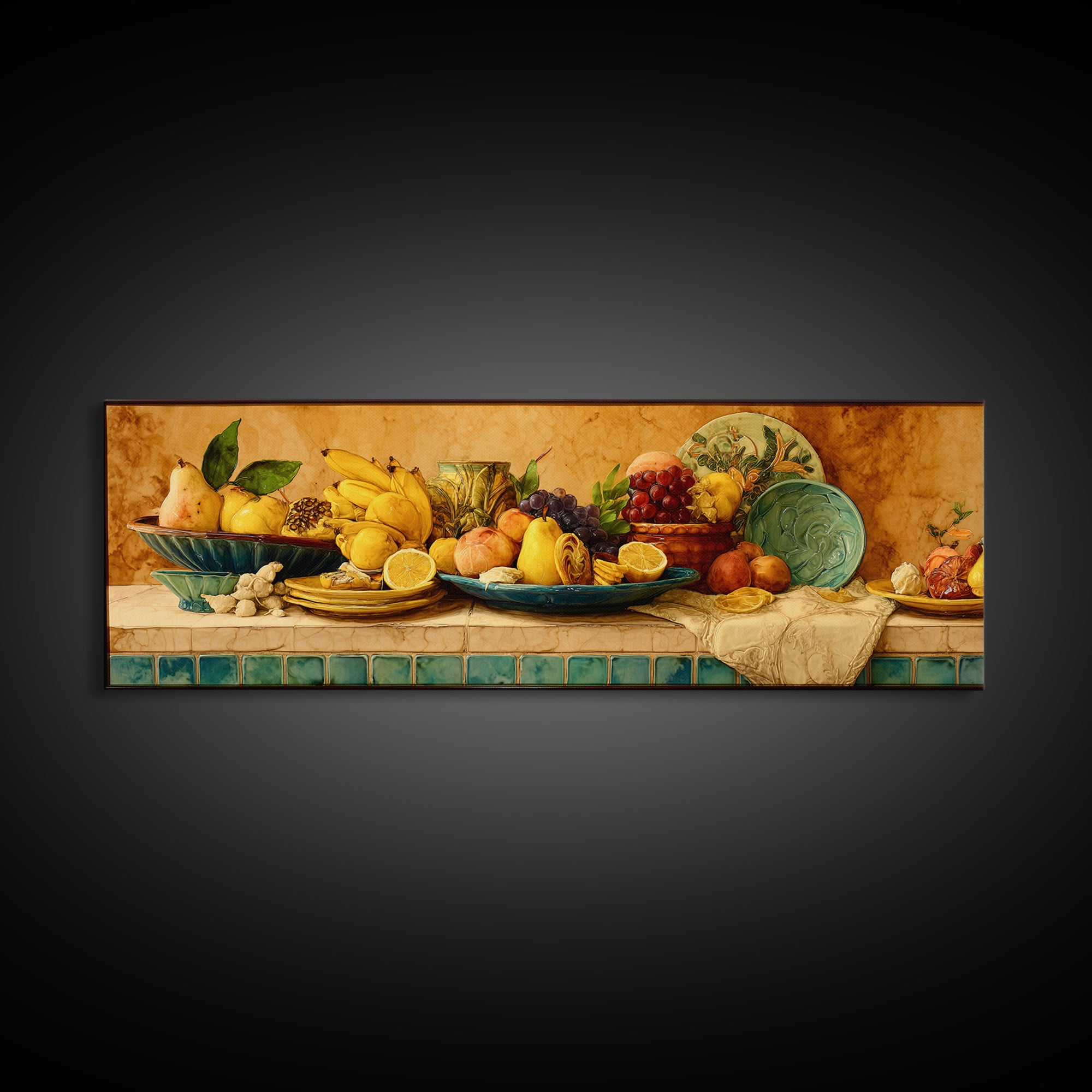Tropical Fruit Platter Canvas Print, Restaurant Art, Kitchen Wall Art, Restaurant Decor, Abstract Art, Bistro, RES-3x1-34