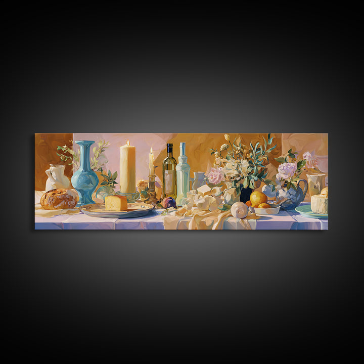 Elegant Table Objects Canvas Print, Restaurant Art, Neutral Decor, Restaurant Decor, Oil Painting, Bistro, Home Decor, RES-3x1-40