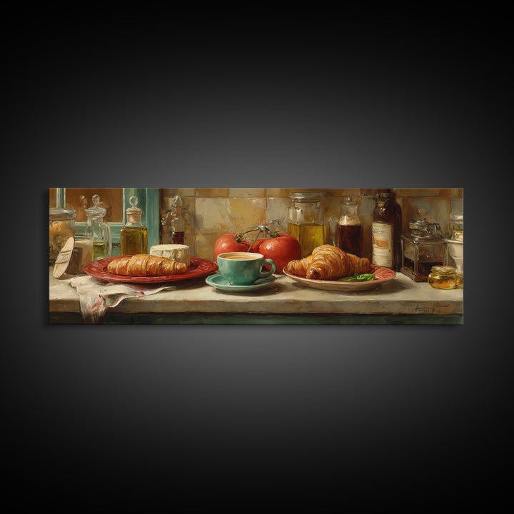 French Bistro Coffee and Croissant Still Life Canvas Print, Restaurant Art, Wall Art Print, Restaurant Decor, Fine Art, Bistro, RES-3x1-46
