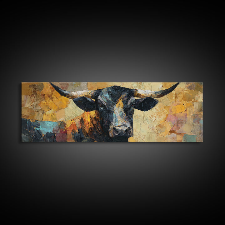 Steakhouse Black and Gold Bull Portrait Framed Canvas Print, Restaurant Art, Wall Art Prints, Restaurant Decor, Bistro, RES-3x1-47