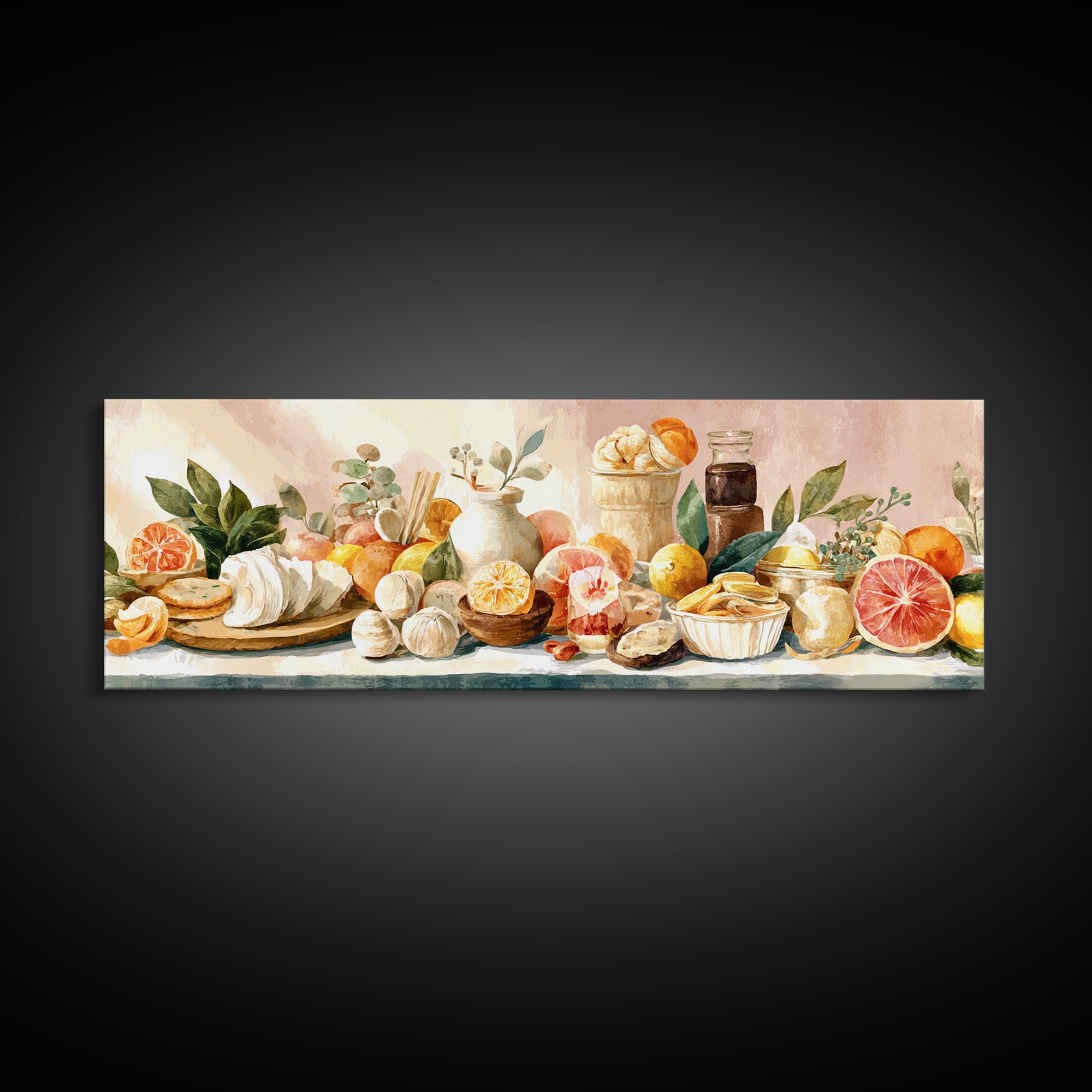 Cocktail and Citrus Bar Composition Framed Canvas Print, Restaurant Art, Large Wall Art, Restaurant Decor, Fine Art, Bistro, RES-3x1-51