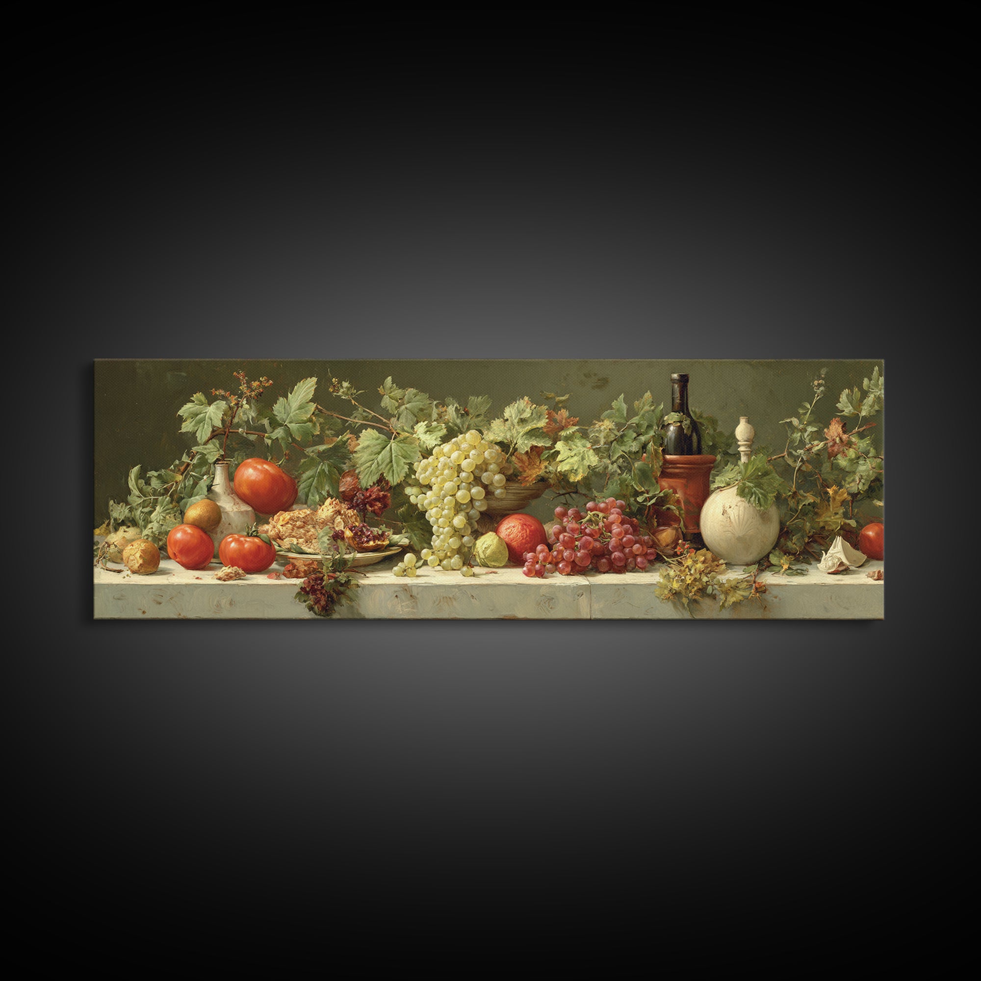 Wine Grapevine Botanical Study Framed Canvas Print, Restaurant Art, Wall Decor, Restaurant Decor, Oil Painting, Bistro, RES-3x1-55
