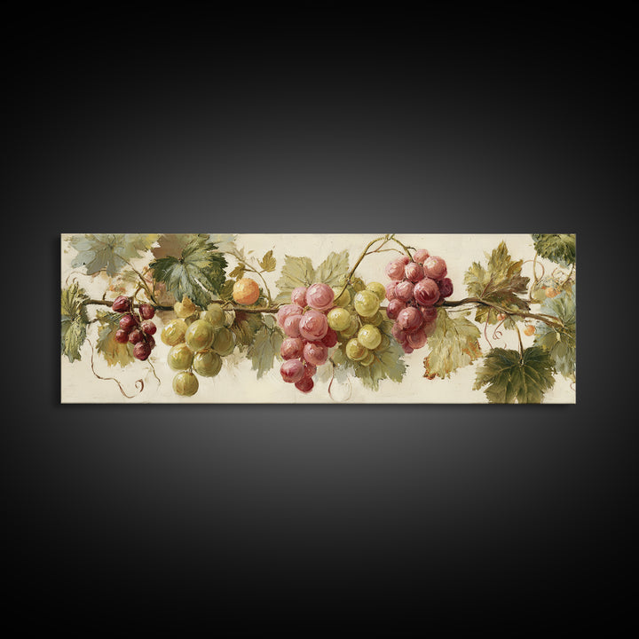 Wine Grapevine Botanical Study Framed Canvas Print, Restaurant Art, Statement Artwork, Restaurant Decor, Fine Art, Bistro, RES-3x1-7