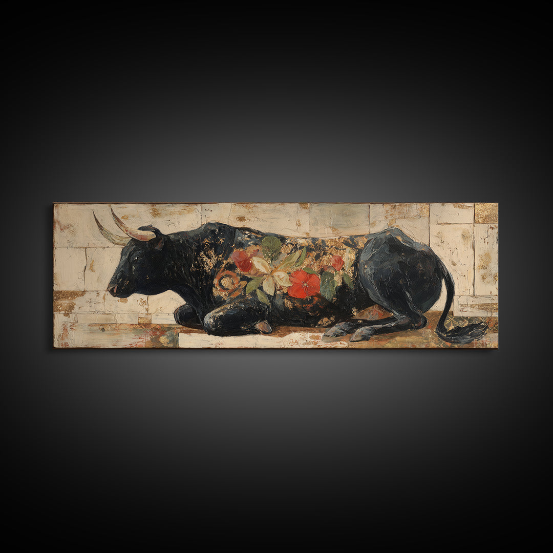 Steakhouse Black and Gold Bull Portrait Canvas Print, Restaurant Art, Digital Print, Restaurant Decor, Fine Art, Bistro, RES-3x1-71