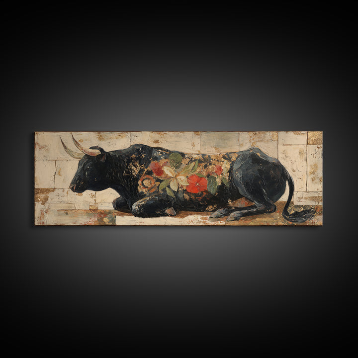 Steakhouse Black and Gold Bull Portrait Canvas Print, Restaurant Art, Digital Print, Restaurant Decor, Fine Art, Bistro, RES-3x1-71