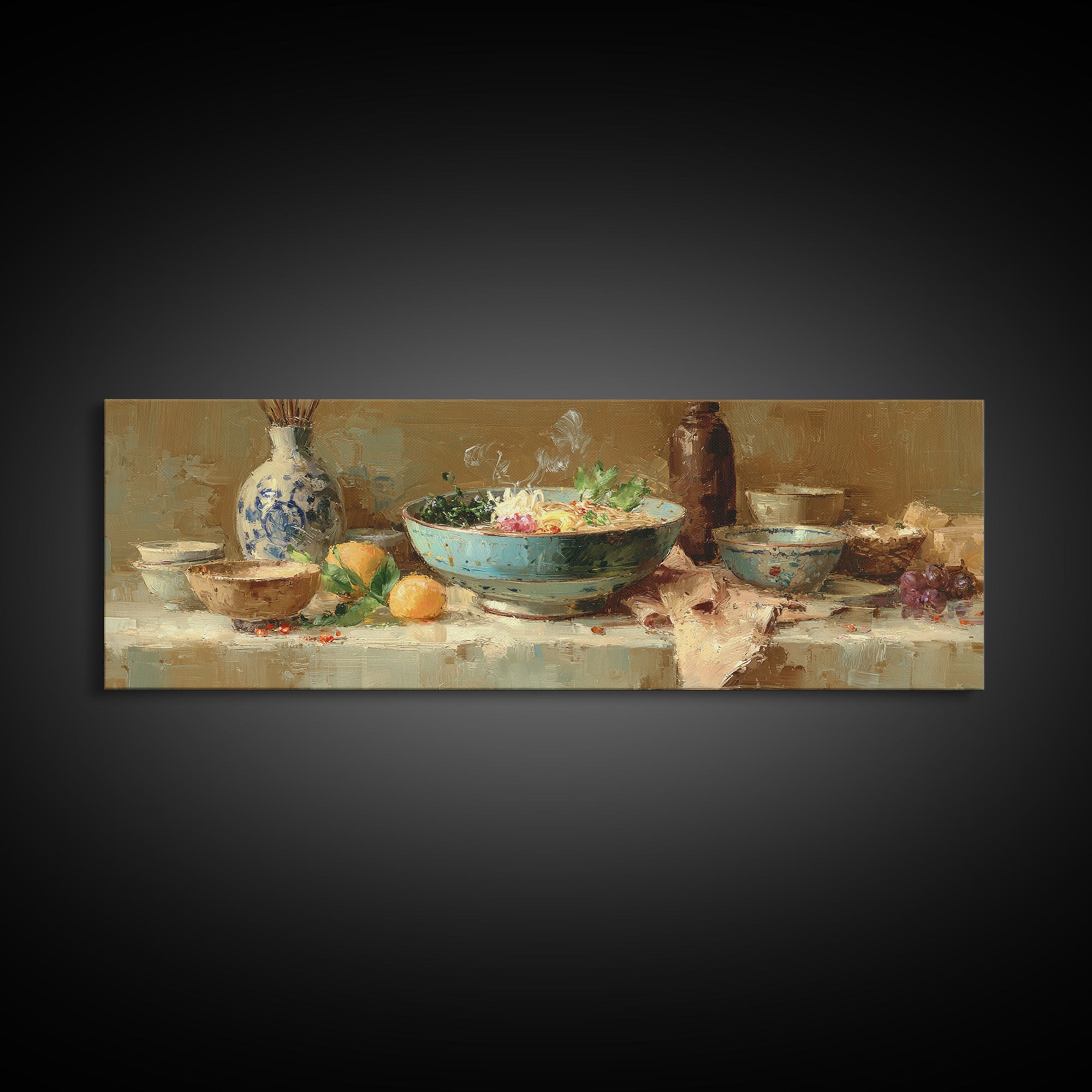 Ramen Bowl Rendered Canvas Print, Restaurant Art, Large Wall Art, Restaurant Decor, Fine Art, Bistro, Wall Art Print, RES-3x1-78