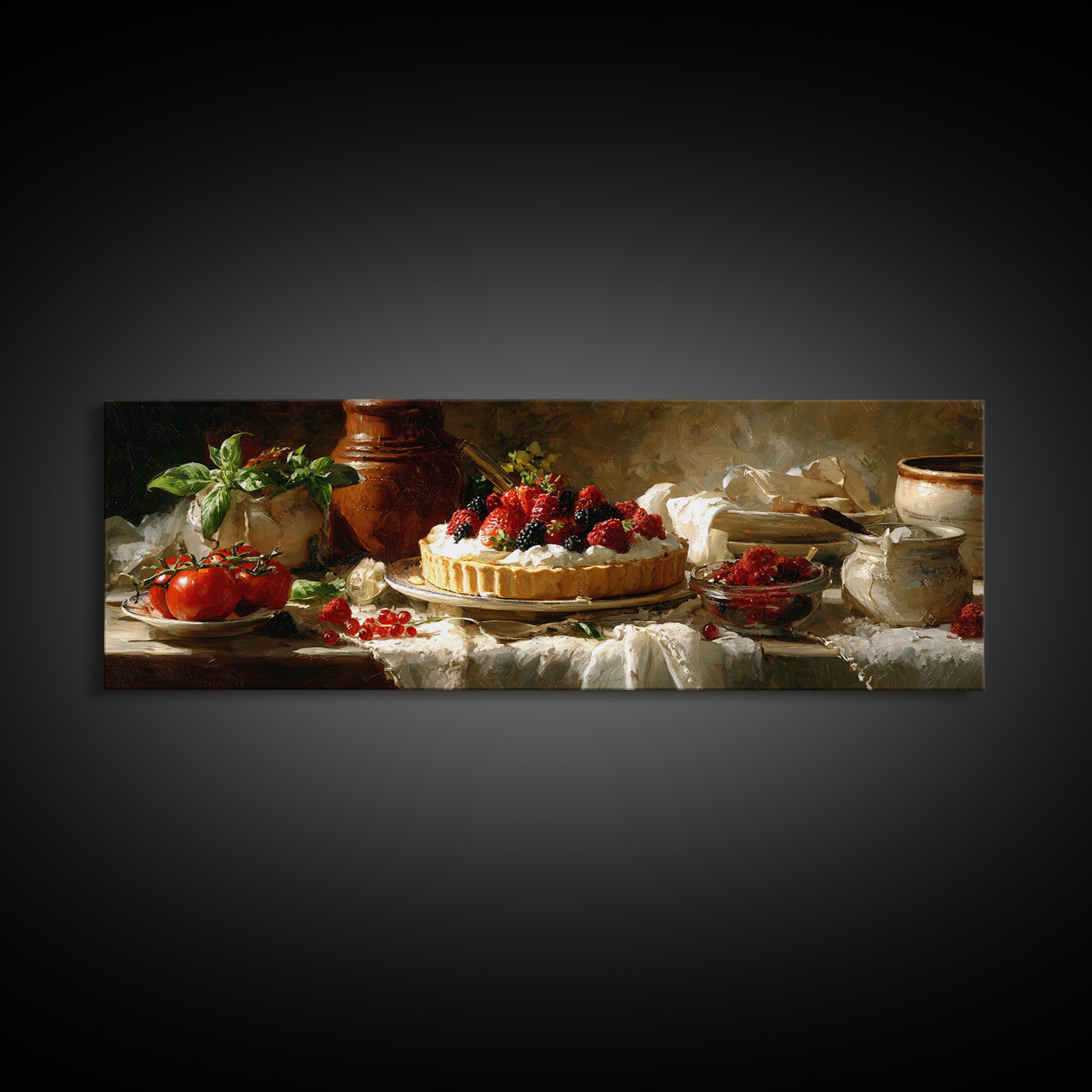Dessert Tart with Berries and Cream Canvas Print, Restaurant Art, Kitchen Wall Decor, Restaurant Decor, Fine Art, Bistro, RES-3x1-8