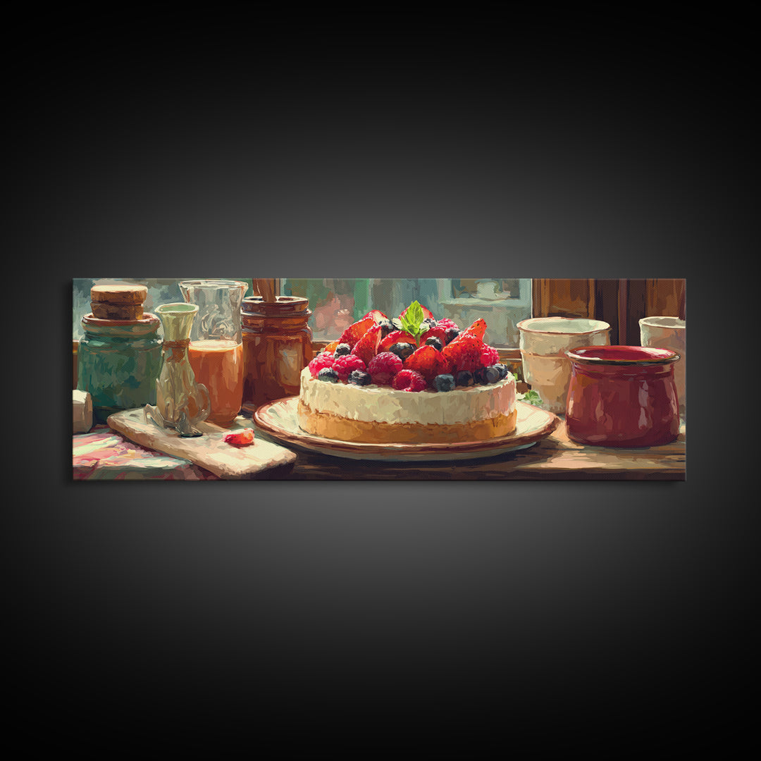 Dessert Tart with Berries and Cream Canvas Print, Restaurant Art, Art Print, Restaurant Decor, Fine Art, Bistro, Kitchen Art, RES-3x1-80