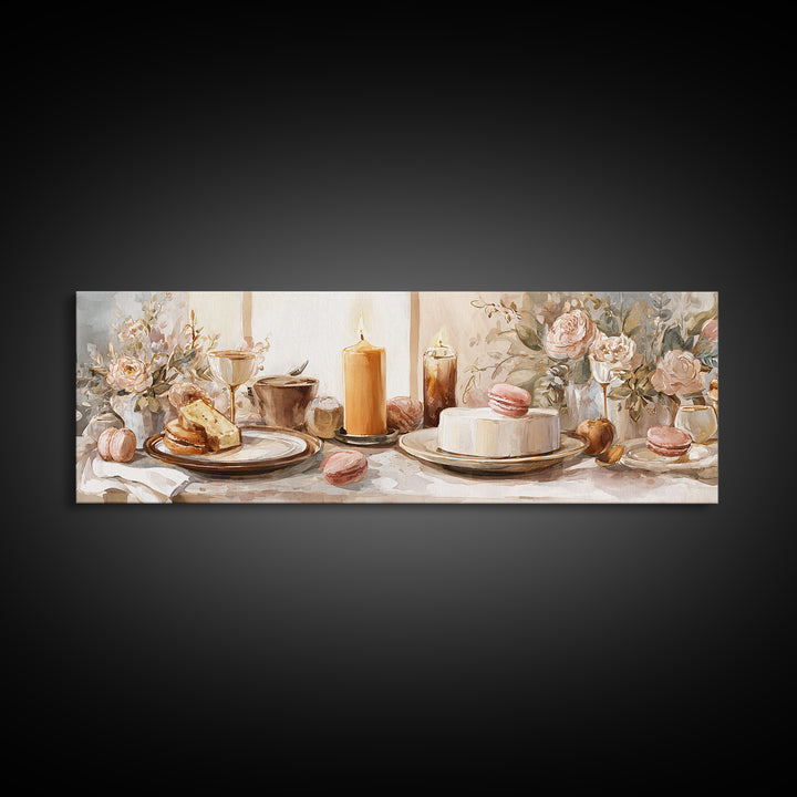 Elegant Table Objects Canvas Print, Restaurant Art, Wall Art, Restaurant Decor, Watercolor Art, Bistro, Digital Print, RES-3x1-88