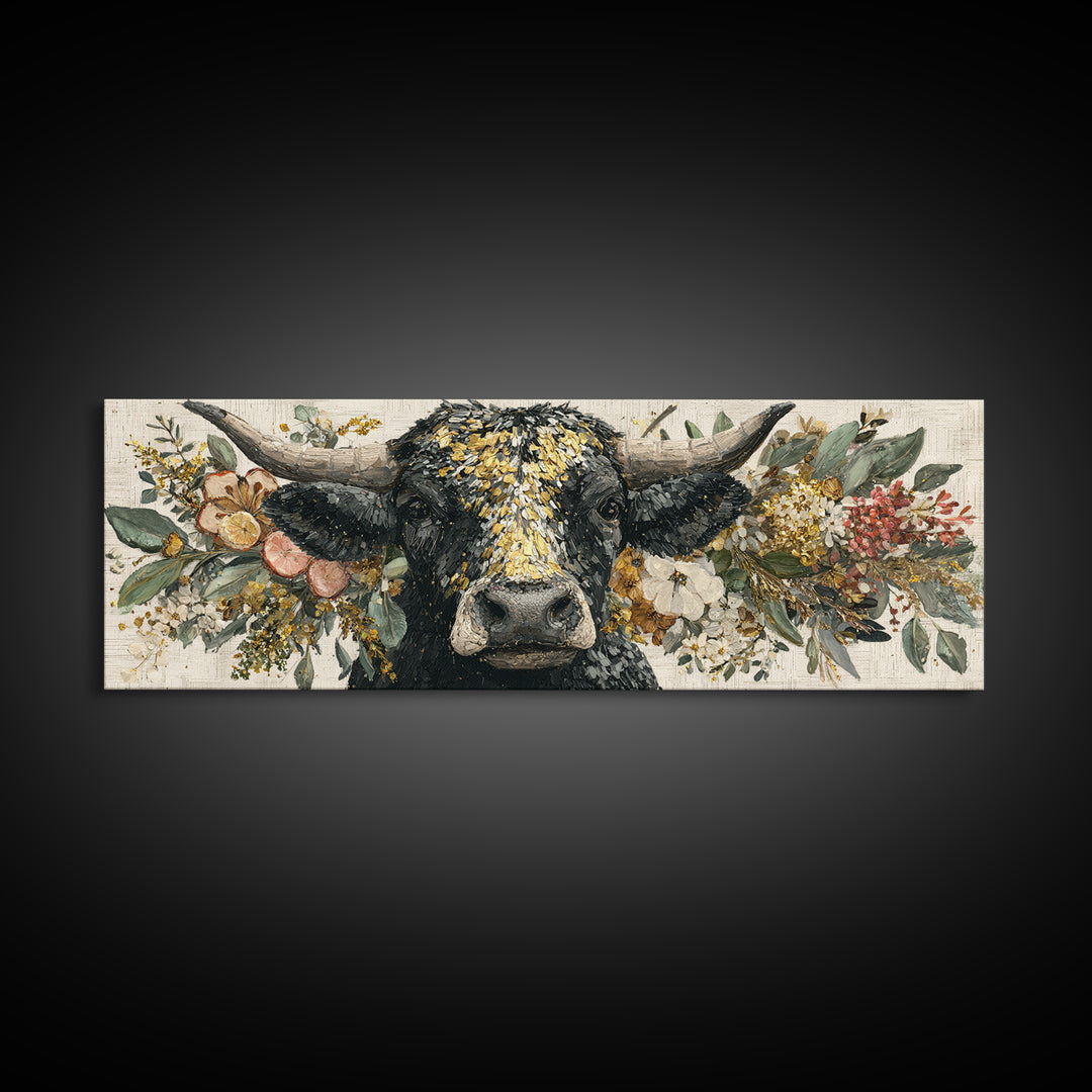 Steakhouse Black and Gold Bull Portrait Canvas Print, Restaurant Art, Wall Art Prints, Restaurant Decor, Fine Art, Bistro, RES-3x1-95