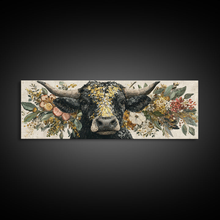 Steakhouse Black and Gold Bull Portrait Canvas Print, Restaurant Art, Wall Art Prints, Restaurant Decor, Fine Art, Bistro, RES-3x1-95