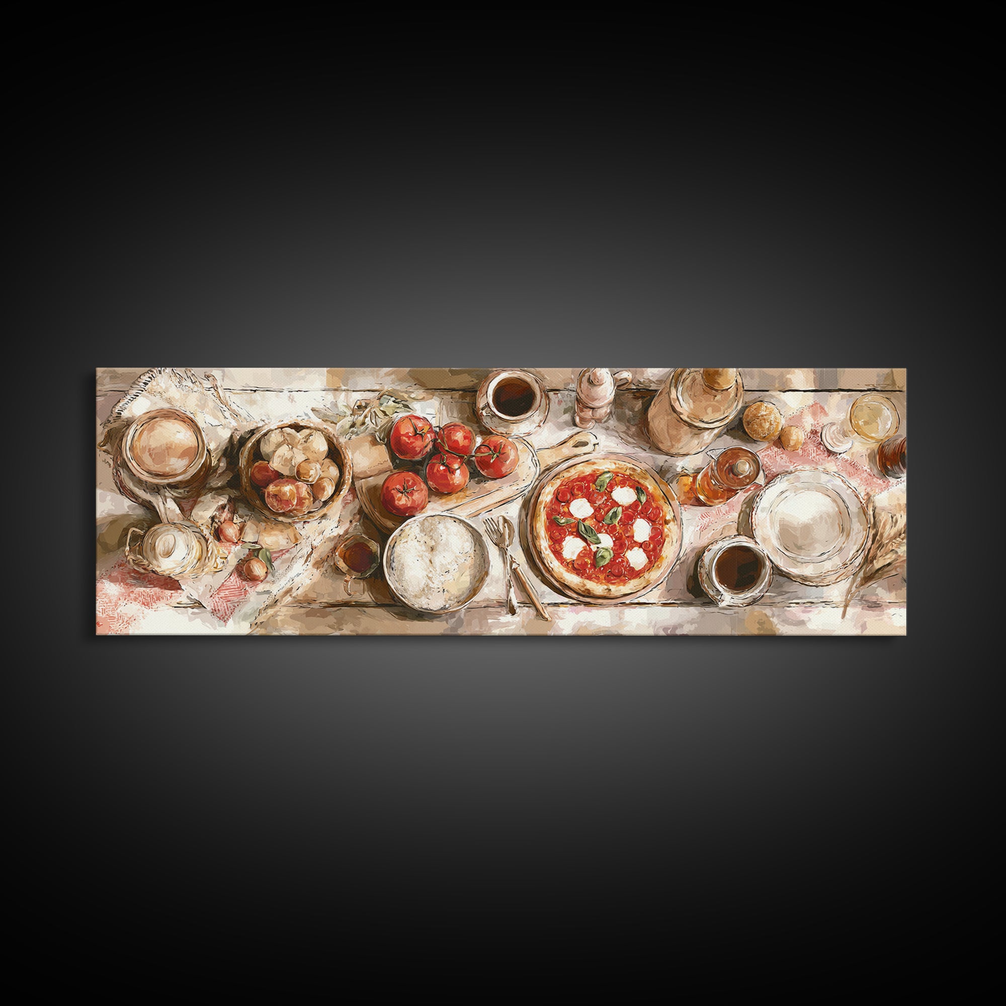 Pizzeria Tomato Basil and Mozzarella Still Life Canvas Print, Restaurant Art, Stained Glass Art, Restaurant Decor, Bistro, RES-3x1-98