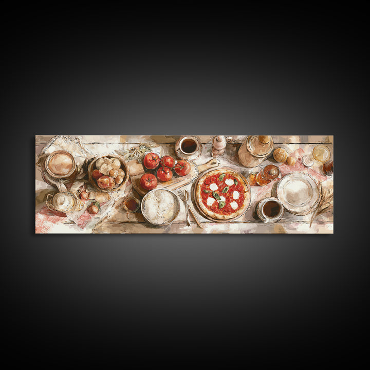 Pizzeria Tomato Basil and Mozzarella Still Life Canvas Print, Restaurant Art, Stained Glass Art, Restaurant Decor, Bistro, RES-3x1-98