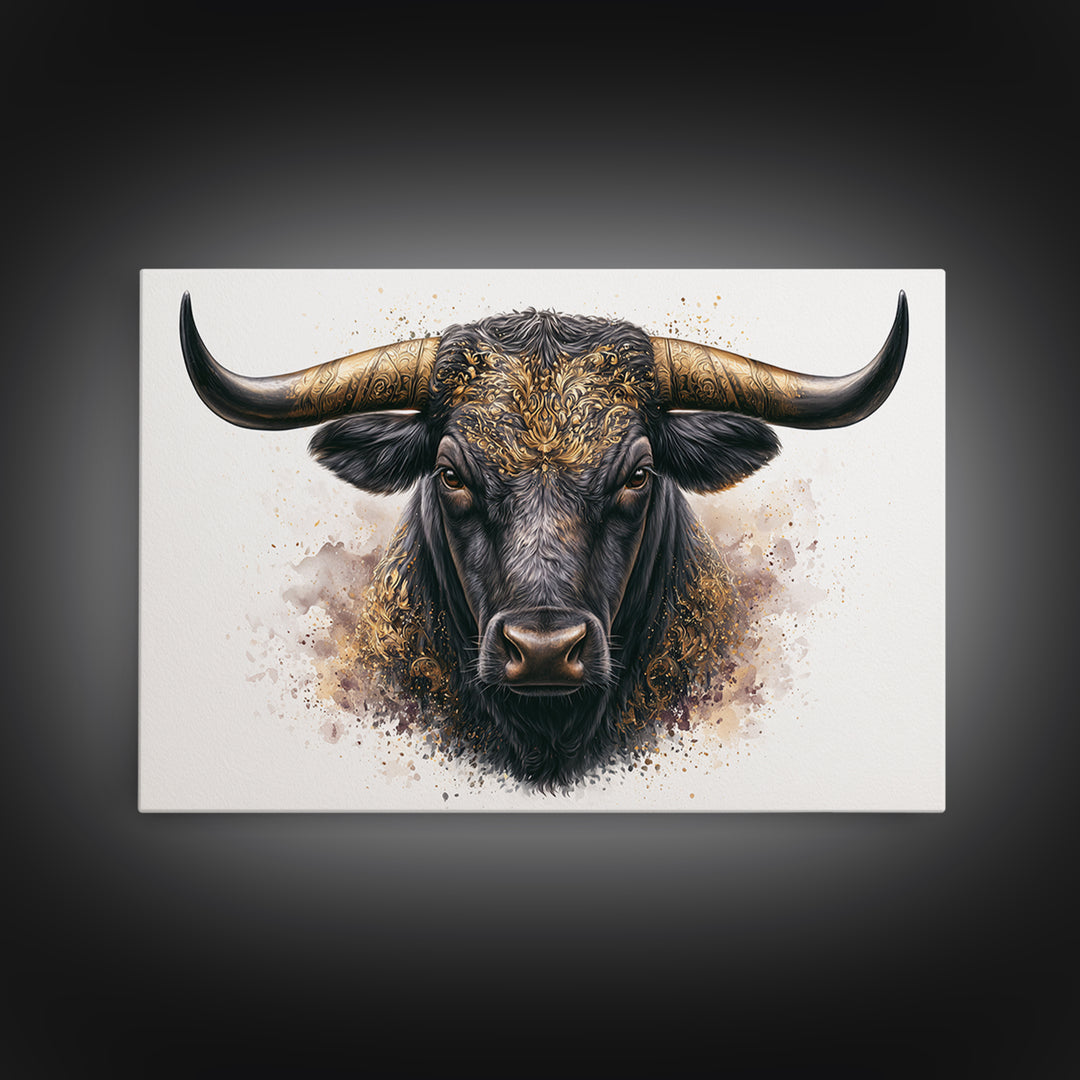 Steakhouse Black and Gold Bull Portrait Canvas Print, Restaurant Art, Modern Decor, Restaurant Decor, Fine Art, Bistro, RES-3x2-11
