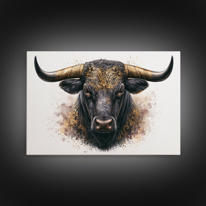 Steakhouse Black and Gold Bull Portrait Canvas Print, Restaurant Art, Modern Decor, Restaurant Decor, Fine Art, Bistro, RES-3x2-11