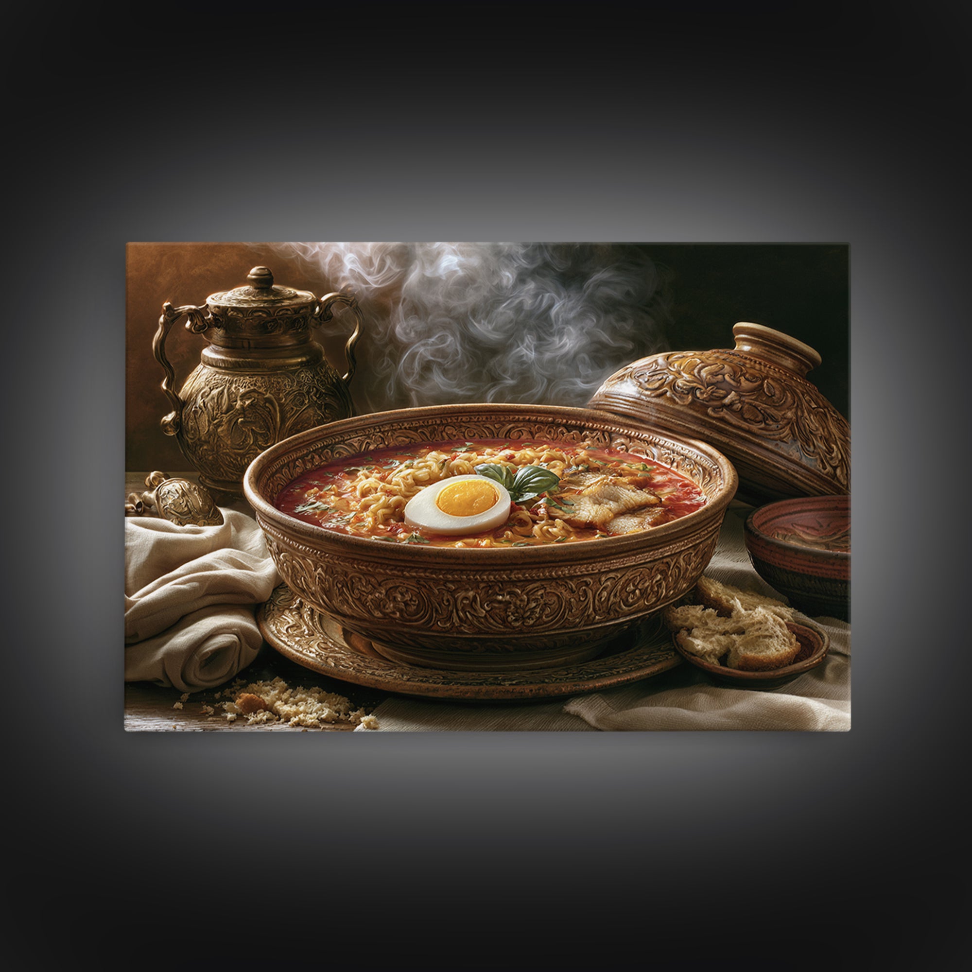 Ramen Bowl Rendered Framed Canvas Print, Restaurant Art, Printable Art, Restaurant Decor, Fine Art, Bistro, Watercolor Art, RES-3x2-18