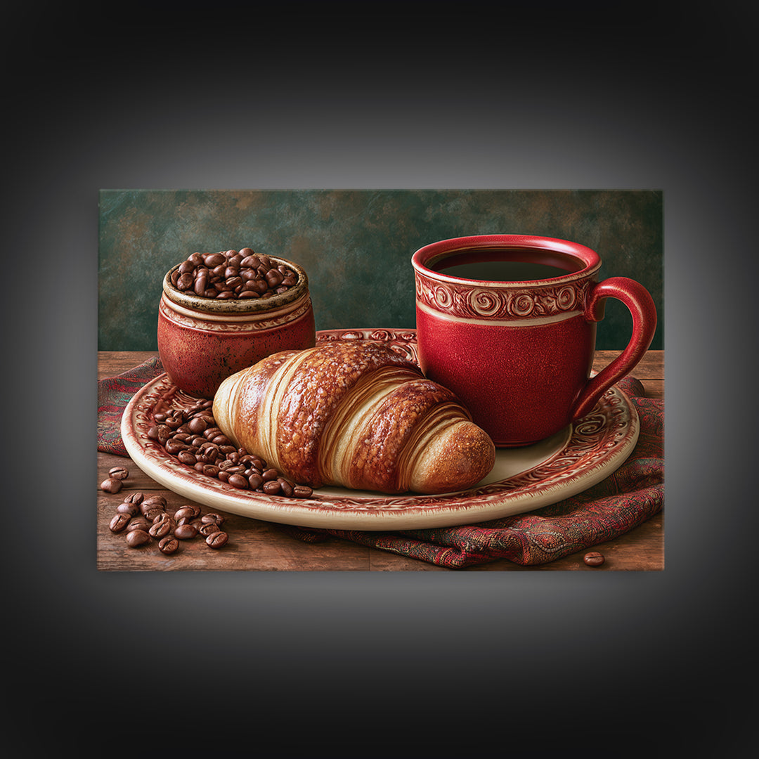Coffee Beans and Pastry Arrangement Framed Canvas Print, Restaurant Art, Canvas Wall Art, Restaurant Decor, Fine Art, Bistro, RES-3x2-2