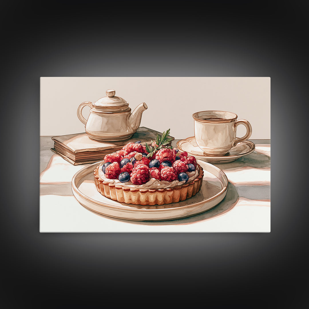 Dessert Tart with Berries and Cream Framed Canvas Print, Restaurant Art, Kitchen Wall Decor, Restaurant Decor, Fine Art, Bistro, RES-3x2-20